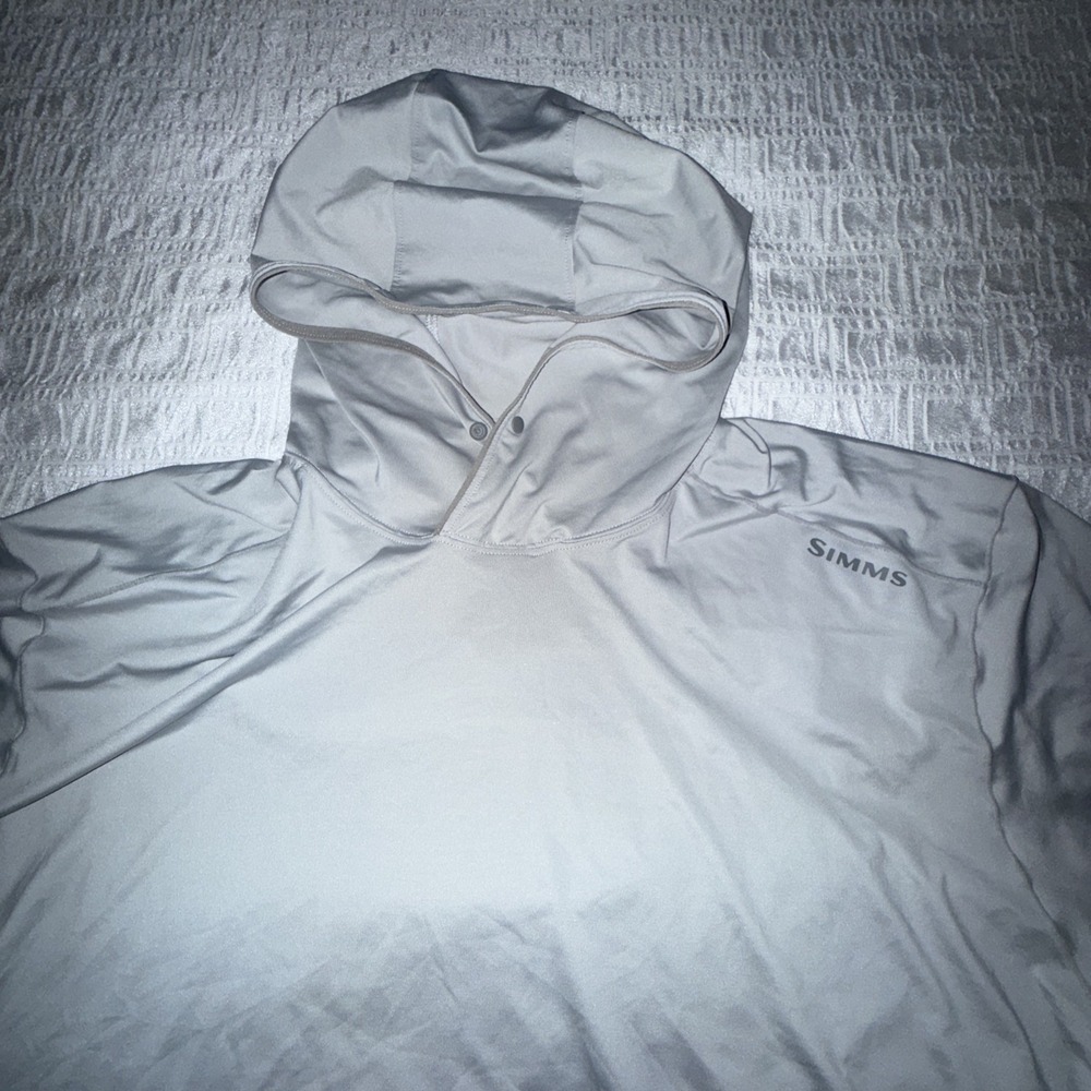 Simms Men's SolarFlex UPF 50 Hoody size XXL light gray - Picture 2 of 8